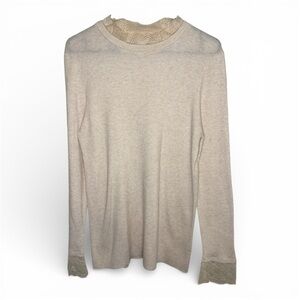 Tuckernuck Rosemary Ribbed Light Weight Sweater Lace Trim Cream - Size XXL